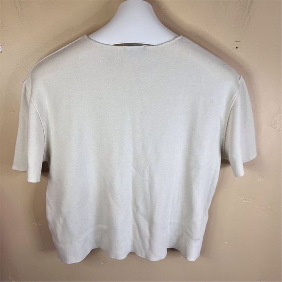 Zara Women's White Knit Wool Blend Crew Neck‎ Shirt Size Large Short Sleeve - Picture 5 of 5